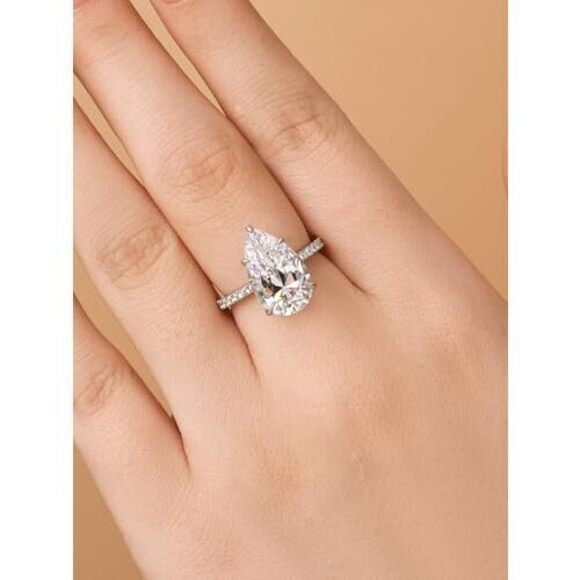 RODIFFY 5.0CT Elongated Pear Shaped Engagement Ring,Hidden Halo Simulated Diamo - Picture 3 of 6